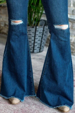 Dark Wash High Rise Flare Ripped Jeans 8 Dark Wash High Rise Flare Ripped Jeans -Fashion Clothing 19335 dw 3 1