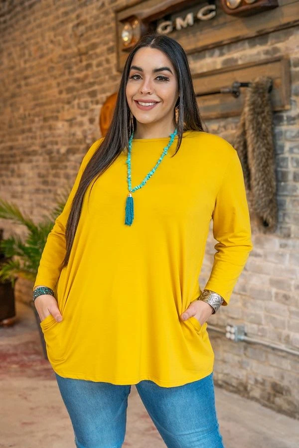 Basic Babe Mustard 3/4 Sleeve Tunic 4 Basic Babe Mustard 3/4 Sleeve Tunic - Image 2