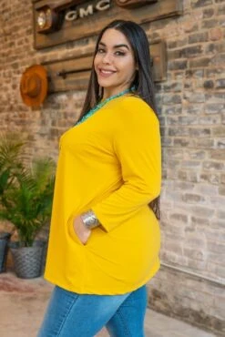 Basic Babe Mustard 3/4 Sleeve Tunic 9 Basic Babe Mustard 3/4 Sleeve Tunic -Fashion Clothing BASIC 02 MUSTARD X 3