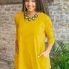 Basic Babe Mustard 3/4 Sleeve Tunic -Fashion Clothing BASIC 02 MUSTARD 2