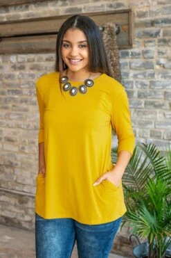 Basic Babe Mustard 3/4 Sleeve Tunic
