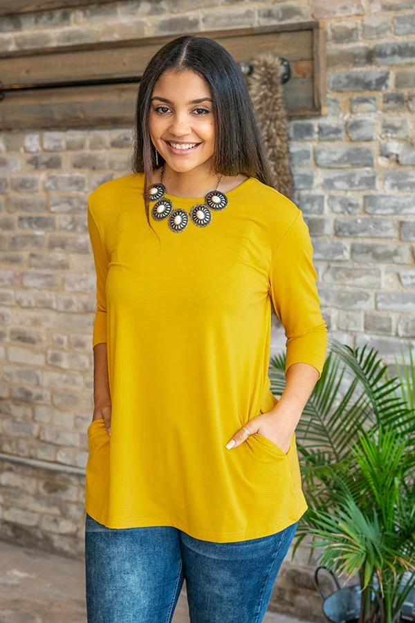 Basic Babe Mustard 3/4 Sleeve Tunic 3 Basic Babe Mustard 3/4 Sleeve Tunic