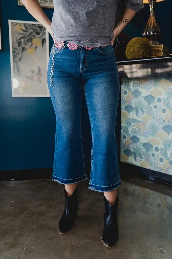 Dark Wash Wide Leg Capri Jeans Plus Size