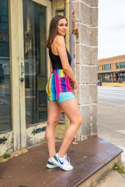 Serape Active Wear Shorts -Fashion Clothing EM121 PINK SERAPE 4