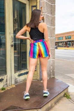 Serape Active Wear Shorts -Fashion Clothing EM121 PINK SERAPE 5