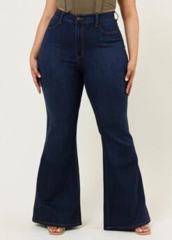 Plus Size Dark Wash High Rise Flared Jeans