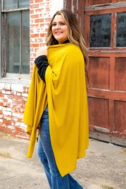 High Plains Mustard Ruana Wrap 10 High Plains Mustard Ruana Wrap -Fashion Clothing LB T ATV MU X 4 1 1