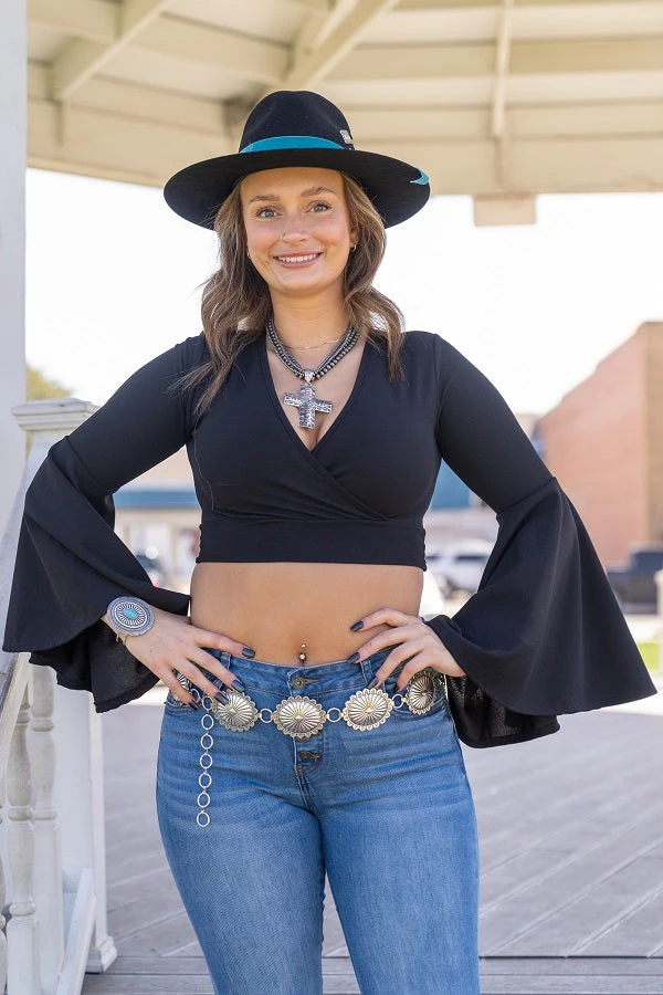 Black Bell Sleeve Crop Top 3 Black Bell Sleeve Crop Top