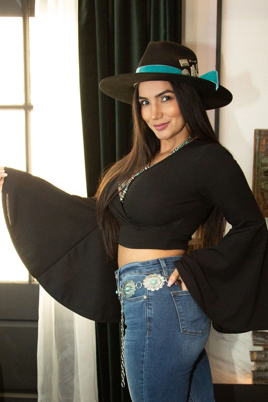 Black Bell Sleeve Crop Top 4 Black Bell Sleeve Crop Top - Image 2