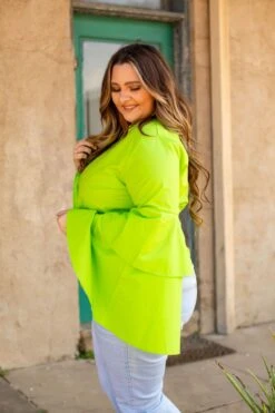 Double Take Lime Bell Sleeve Top 7 Double Take Lime Bell Sleeve Top -Fashion Clothing NTO11 GRN X 4 2