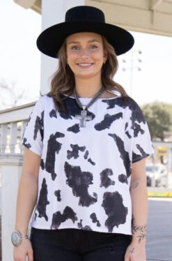 Plus Size Dolman Sleeve Top Cow Print