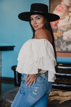 Layered Off Shoulder Ruffle Top 7 Layered Off Shoulder Ruffle Top -Fashion Clothing T0102 OAT 17