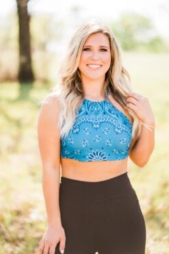 Wild West Teal Bandana Crop Top