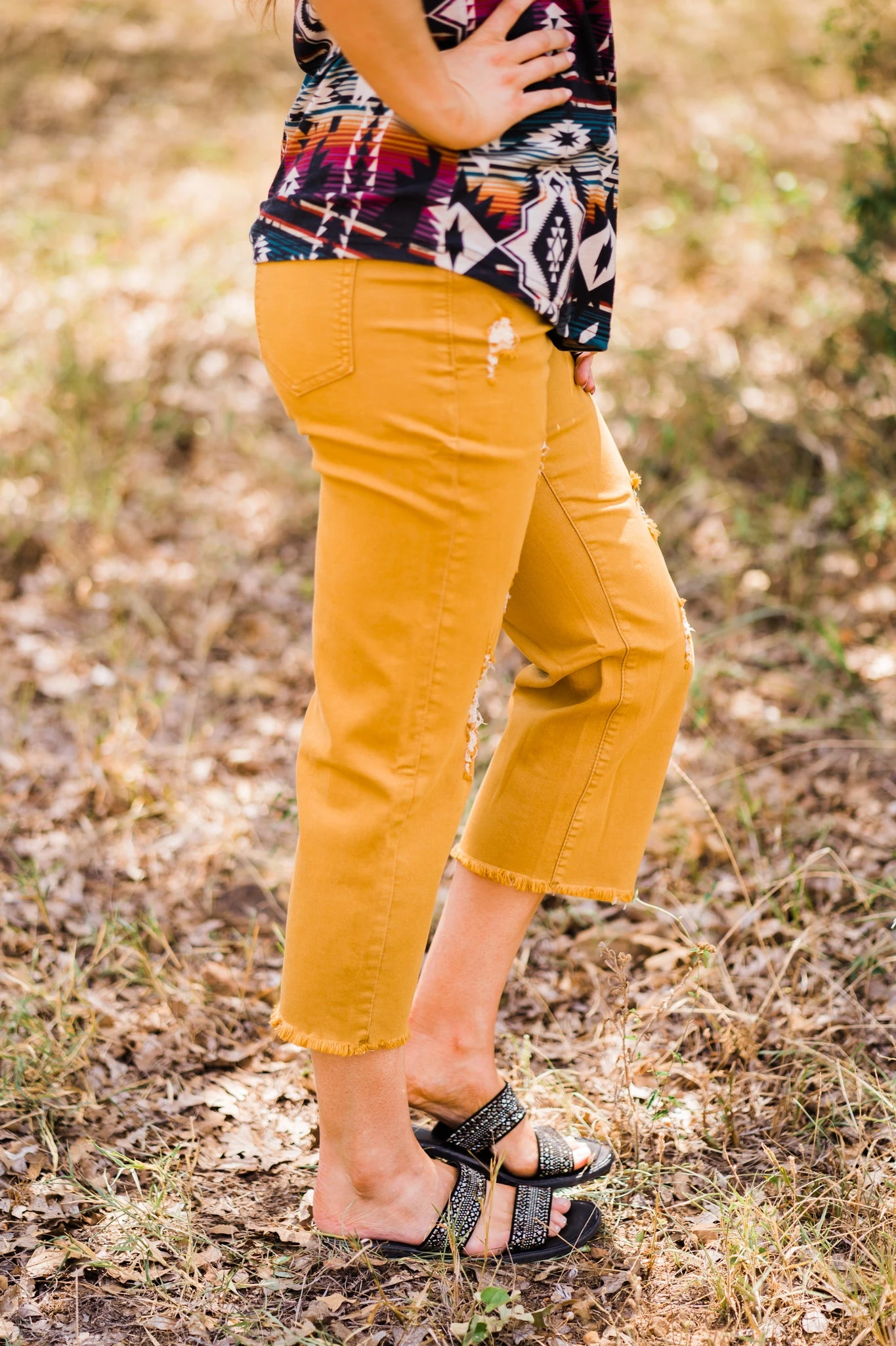 Distressed Mustard Cropped Jeans 5 Distressed Mustard Cropped Jeans - Image 3