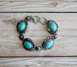 Flowers And Conchos Link Bracelet