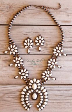 Pale Sky Squash Blossom Necklace