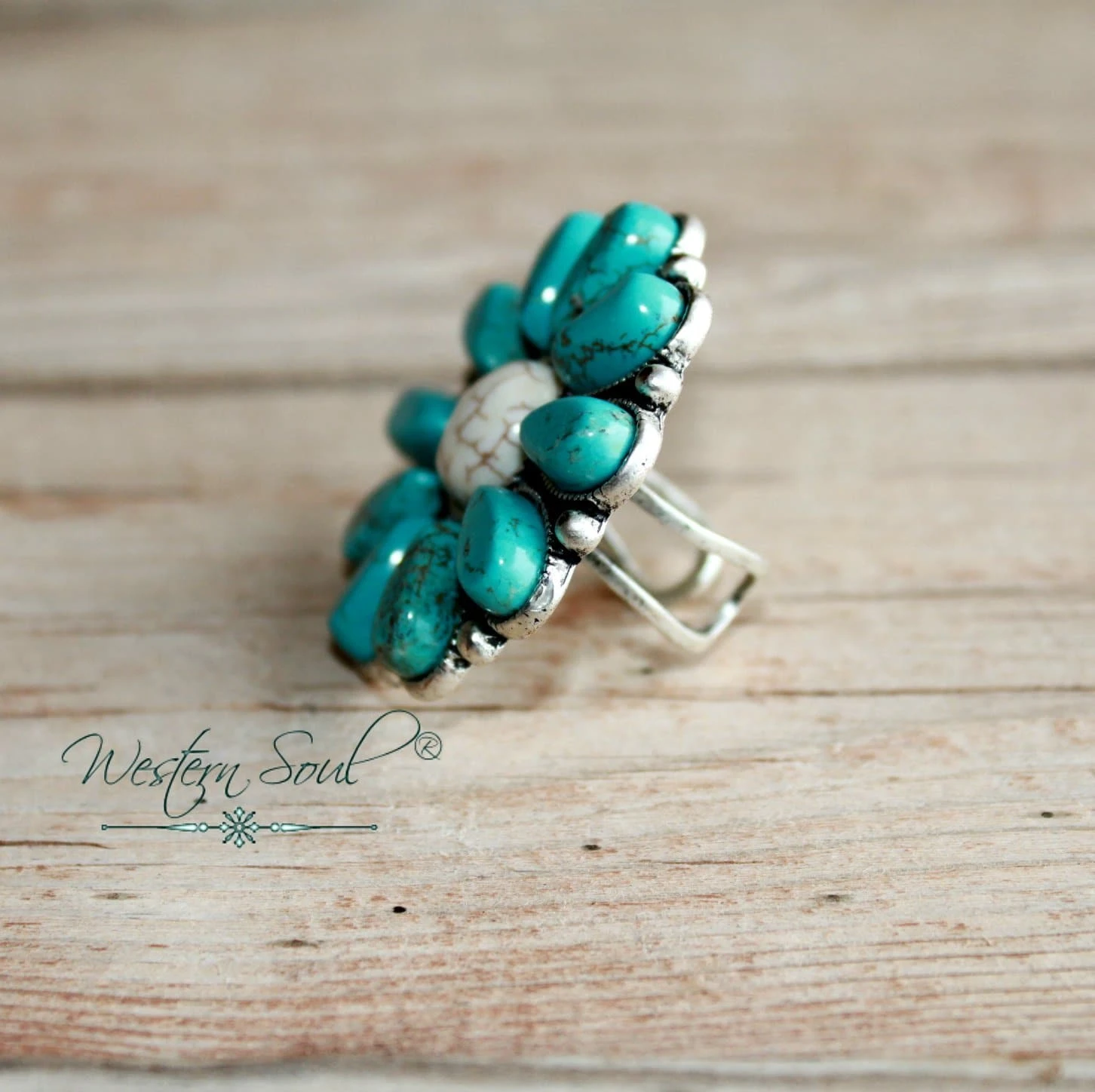 Turquoise Flower Ring 4 Turquoise Flower Ring - Image 2