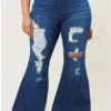 Plus Size High Rise Distressed Jeans