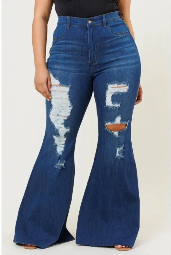 Plus Size High Rise Distressed Jeans